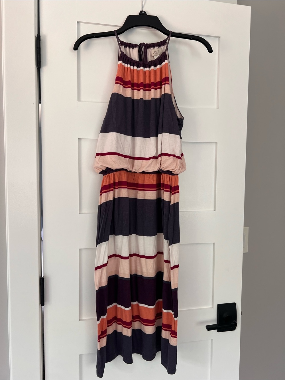 Striped Halter Midi Dress in Navy, Coral, Plum & Cream